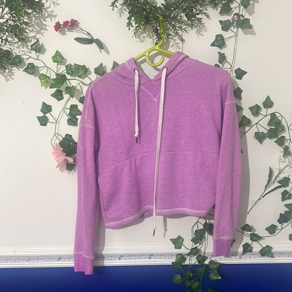 Steve Madden Purple Cropped Long Sleeve Hooded Pullover Size S